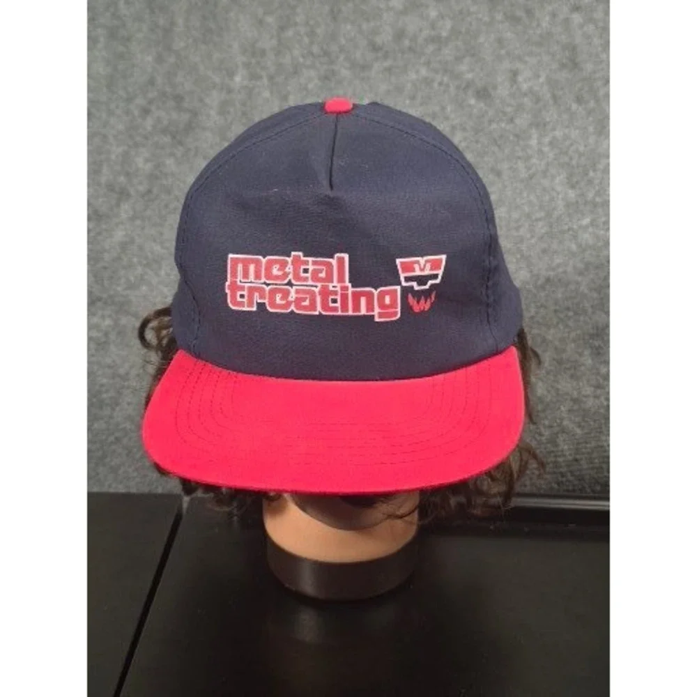Metal Treating Vintage Snapback Hat Navy Blue‎ Red Two Tone Cotton Workwear Cap